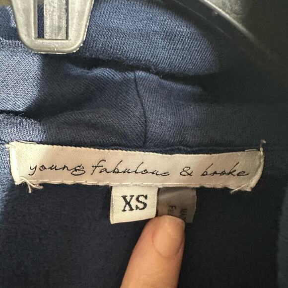 Young Fabulous Broke Hoodie Womens XS Blue Piper Tie Dye Cowl Neck Boxy Pockets - Picture 2 of 10